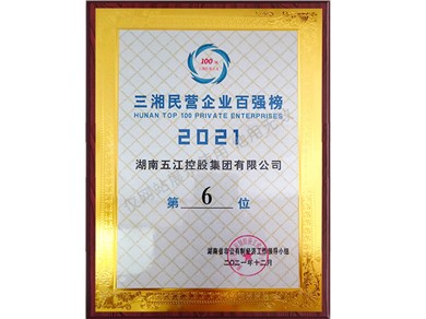 三湘民營企業(yè)500強(qiáng)榜第6位（2021年）